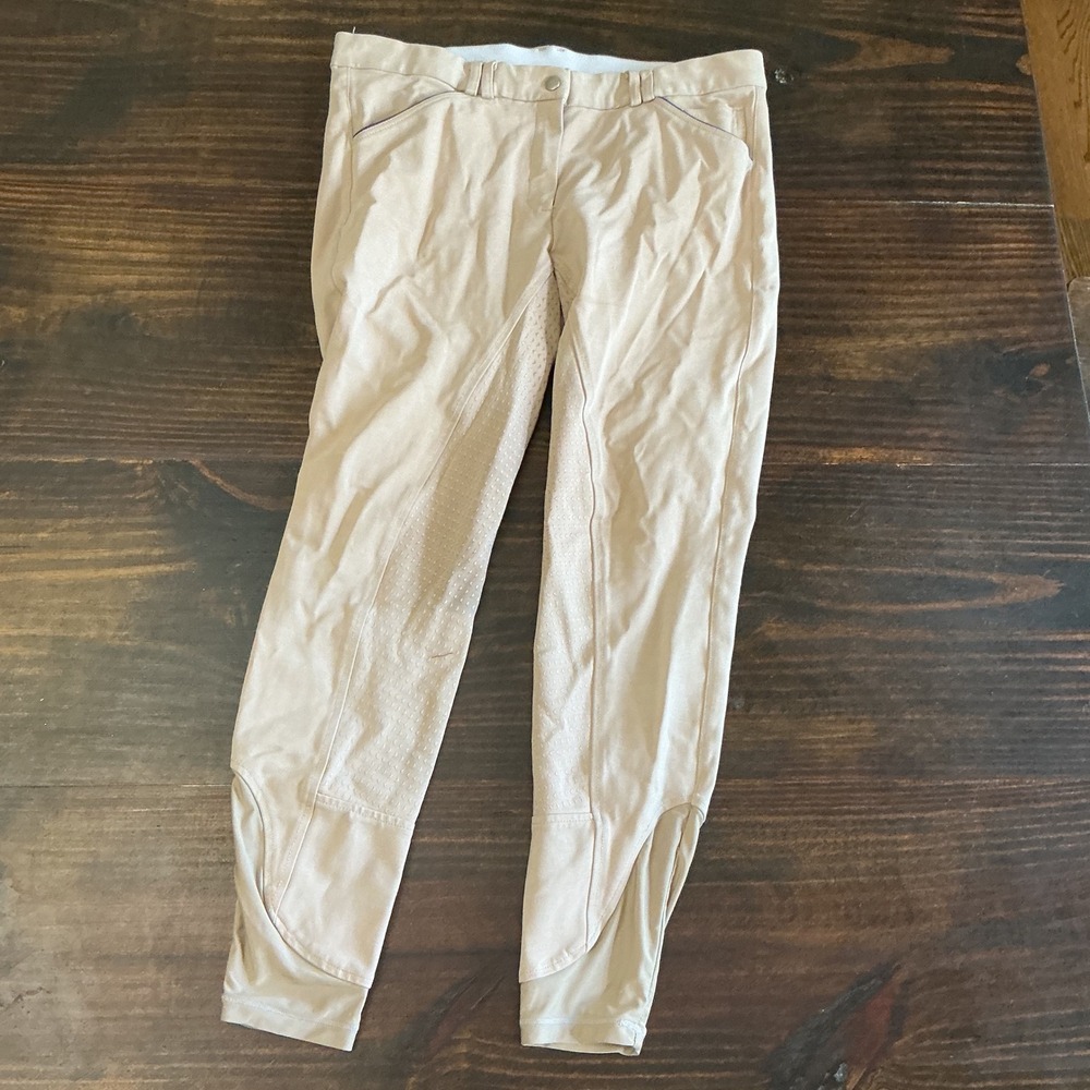 HR Farm Tan Silicone Grip Full Seat Equestrian Riding Breeches Womens Size 34